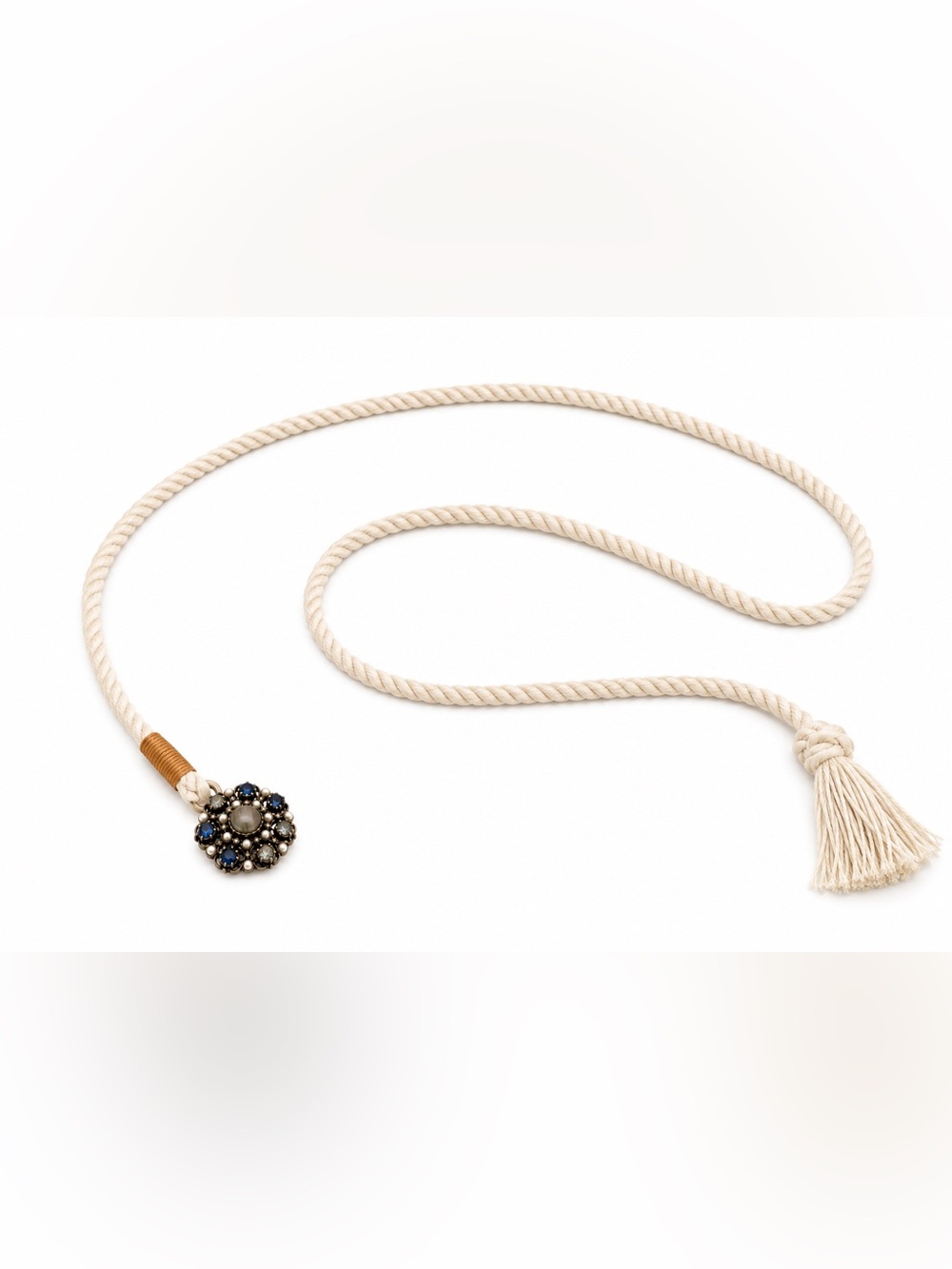 Vintage Boho Rope Tassel Belt with Jeweled Medallion Clasp